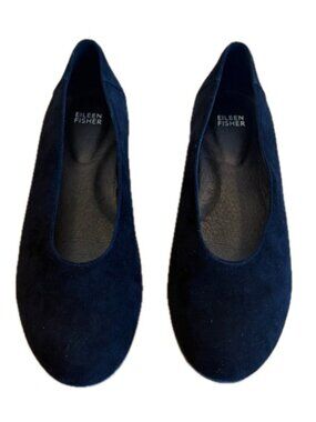 EILEEN FISHER Una Hidden Wedge Ballet Flats Black Suede, Like New, 8.5